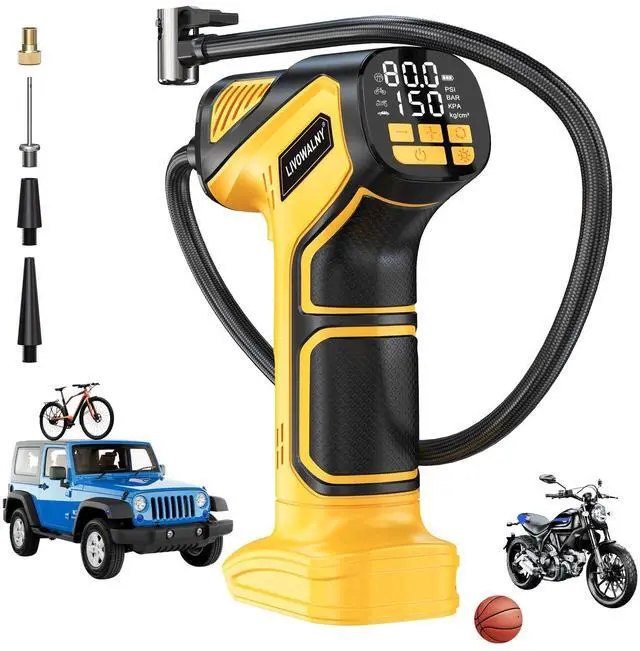 Main image of Tire Inflator Portable Air Compressor Compatible With Dewalt 20V Battery, LIVOWALNY 150PSI Air Pump Cordless Tire Pump Digital Pressure Gauge, Tire Inflator for Car, Bike, Motorcycle (No Battery)