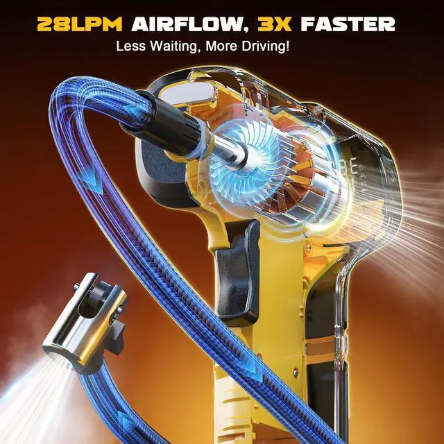 Alt view image 3 of 7 - Tire Inflator Portable Air Compressor Compatible With Dewalt 20V Battery, LIVOWALNY 150PSI Air Pump Cordless Tire Pump Digital Pressure Gauge, Tire Inflator for Car, Bike, Motorcycle (No Battery)