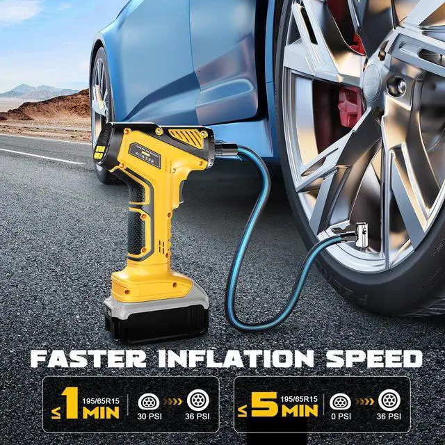 Alt view image 2 of 7 - Tire Inflator Portable Air Compressor Compatible With Dewalt 20V Battery, LIVOWALNY 150PSI Air Pump Cordless Tire Pump Digital Pressure Gauge, Tire Inflator for Car, Bike, Motorcycle (No Battery)