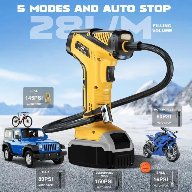 Alt view image 4 of 7 - Tire Inflator Portable Air Compressor Compatible With Dewalt 20V Battery, LIVOWALNY 150PSI Air Pump Cordless Tire Pump Digital Pressure Gauge, Tire Inflator for Car, Bike, Motorcycle (No Battery)