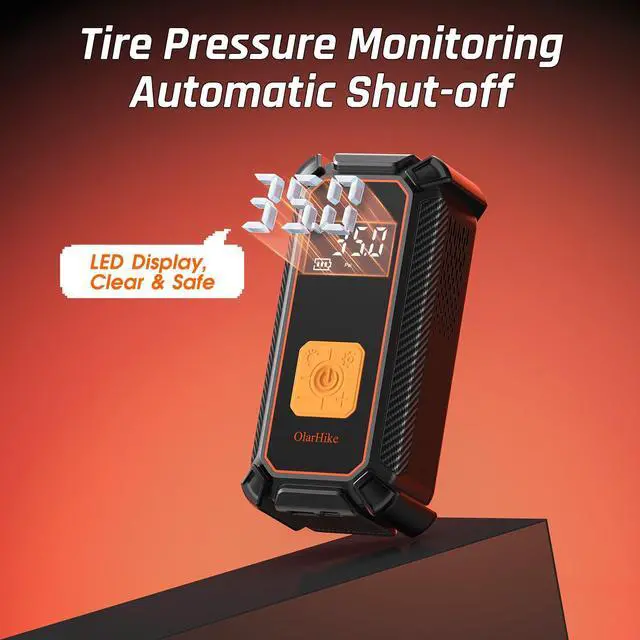 Alt view image 7 of 7 - OlarHike Cordless Tire Inflator Portable Air Compressor, 150PSI Dual Power, 5400 mAh Auto Air Pump for Car Tires, Motorcycle, Bicycle, Gifts for Dad with LED Light & Digital Pressure Gauge