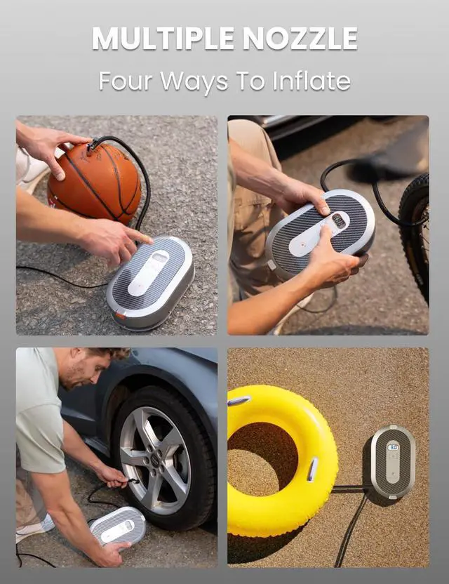 Alt view image 5 of 7 - Giraffe Tools Tire Inflator Portable Air Compressor, 150 PSI 12V Car Air Pump with Digital Pressure Gauge, 13ft Cord Retraction Auto Tire Pump with Emergency LED Light for Bicycle, Motorcycle, Ball