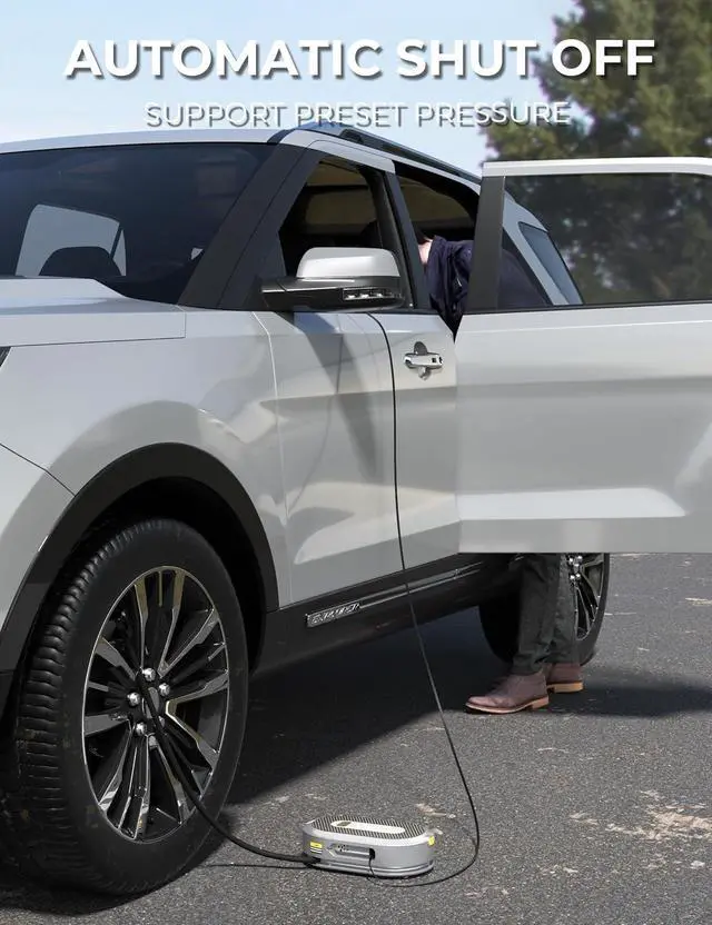 Alt view image 6 of 7 - Giraffe Tools Tire Inflator Portable Air Compressor, 150 PSI 12V Car Air Pump with Digital Pressure Gauge, 13ft Cord Retraction Auto Tire Pump with Emergency LED Light for Bicycle, Motorcycle, Ball