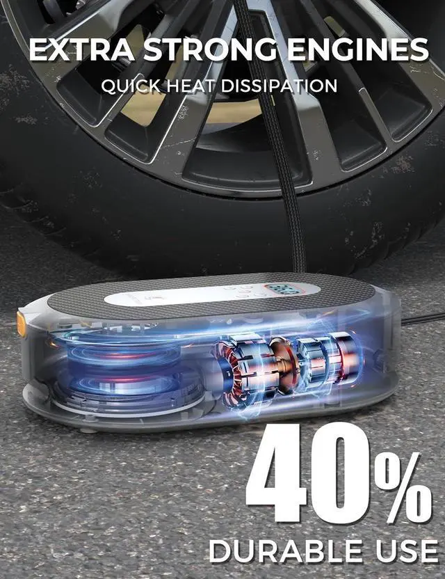 Alt view image 7 of 7 - Giraffe Tools Tire Inflator Portable Air Compressor, 150 PSI 12V Car Air Pump with Digital Pressure Gauge, 13ft Cord Retraction Auto Tire Pump with Emergency LED Light for Bicycle, Motorcycle, Ball