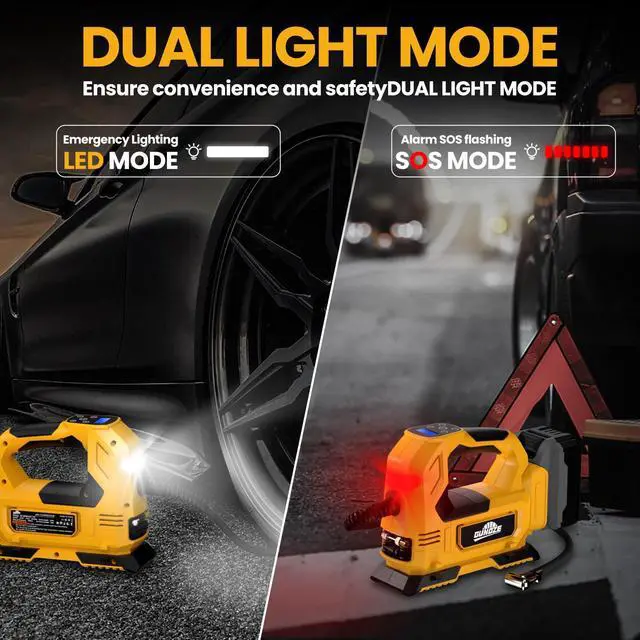 Alt view image 6 of 7 - Cordless Tire Inflator Air Compressor for DeWalt 20V Max Battery, 150PSI Portable LED Light Handheld Air Pump with Digital Pressure Gauge for Cars Motorcycles Bikes Sport Balls(Battery Not Included)