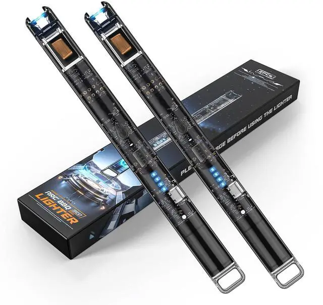 Main image of KTEBO® 2 Pack Electric Candle Lighters - 7.4 inch Long USB Rechargeable Plasma Arc Lighter with Safety Lock, Windproof Lighter for Candles, Grill, Camping - See-Through Tech Design, Stocking Stuffers