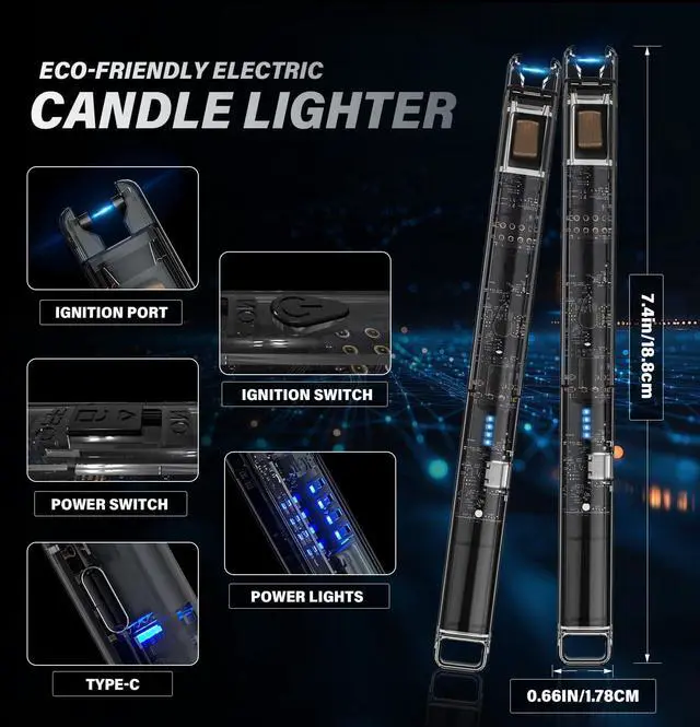 Alt view image 2 of 6 - KTEBO® 2 Pack Electric Candle Lighters - 7.4 inch Long USB Rechargeable Plasma Arc Lighter with Safety Lock, Windproof Lighter for Candles, Grill, Camping - See-Through Tech Design, Stocking Stuffers
