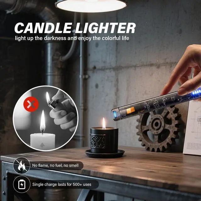 Alt view image 3 of 6 - KTEBO® 2 Pack Electric Candle Lighters - 7.4 inch Long USB Rechargeable Plasma Arc Lighter with Safety Lock, Windproof Lighter for Candles, Grill, Camping - See-Through Tech Design, Stocking Stuffers