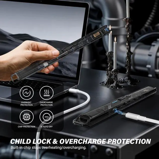 Alt view image 4 of 6 - KTEBO® 2 Pack Electric Candle Lighters - 7.4 inch Long USB Rechargeable Plasma Arc Lighter with Safety Lock, Windproof Lighter for Candles, Grill, Camping - See-Through Tech Design, Stocking Stuffers