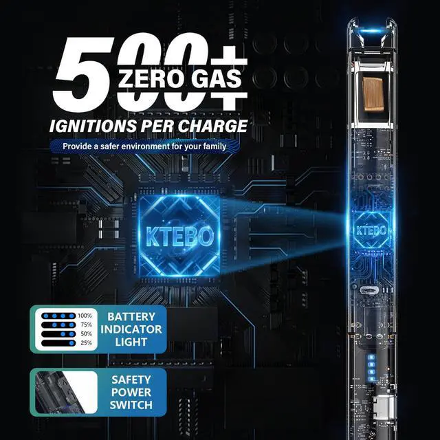 Alt view image 5 of 6 - KTEBO® 2 Pack Electric Candle Lighters - 7.4 inch Long USB Rechargeable Plasma Arc Lighter with Safety Lock, Windproof Lighter for Candles, Grill, Camping - See-Through Tech Design, Stocking Stuffers