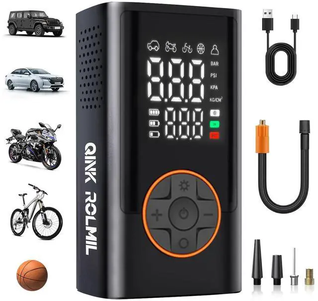 Main image of Tire Inflator Portable Air Compressor Cordless Mini Bike Pump with Digital Dual Values Display, 150 PSI Car Tires Air Pump with LED Lights&Pressure Gauge for Auto, Motorcycles, Bikes, Balls