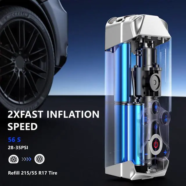 Alt view image 2 of 6 - Tire Inflator Portable Air Compressor: Cordless Air Pump for Car Tires 150PSI-Tire Pump with Pressure Gauge 15000mAh for Car Bike Motorcycle(Black)