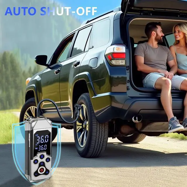 Alt view image 3 of 6 - Tire Inflator Portable Air Compressor: Cordless Air Pump for Car Tires 150PSI-Tire Pump with Pressure Gauge 15000mAh for Car Bike Motorcycle(Black)