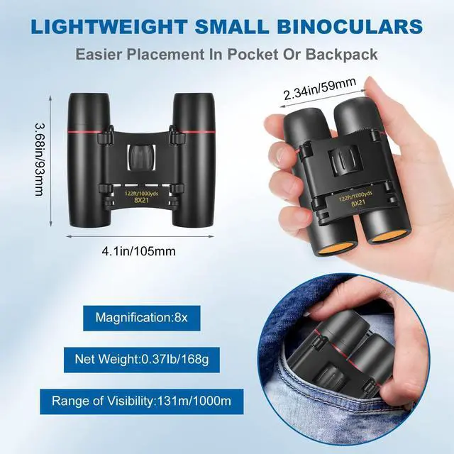 Alt view image 6 of 7 - AHFLRITO Compact Binoculars, Lightweight Foldable Small Binoculars for Adults and Kids, Portable Waterproof for Bird Watching, Traveling, Theater, Opera, Concert, Hiking, Sightseeing