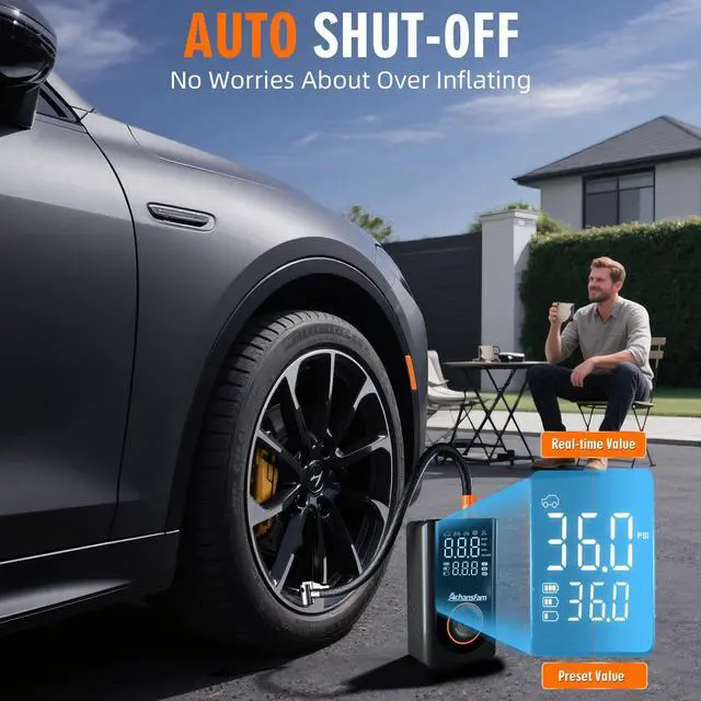 Alt view image 5 of 7 - AchansFam L9 Pro Tire Inflator Portable Air Compressor, 150PSI Cordless Bike Pump, Electric Air Pump with Digital Pressure Gauge, LED Light, Auto Shut-Off, for Motorcycle, Bicycle, Car, Ball