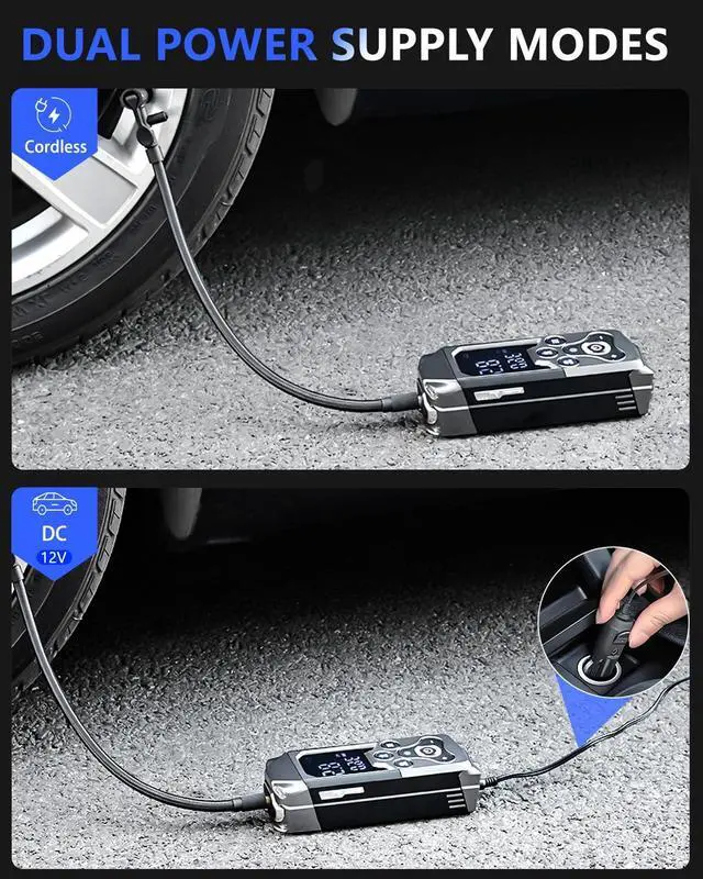 Alt view image 5 of 6 - Tire Inflator Portable Air Compressor: Cordless Air Pump for Car Tires 150PSI-Tire Pump with Pressure Gauge 15000mAh for Car Bike Motorcycle(Black)