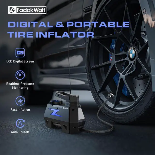 Alt view image 2 of 7 - FADAKWALT Tire Inflator Portable Air Compressor, DC 12V Tire Air Pump with LED and 150PSI Digital Pressure Gauge, Portable Tire Inflator for Car Tires, Motorcycles, Bike, Ball (Blue)