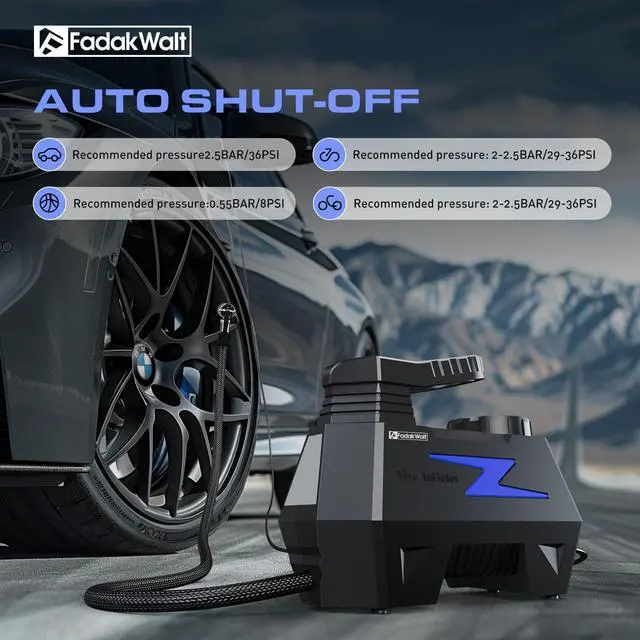 Alt view image 3 of 7 - FADAKWALT Tire Inflator Portable Air Compressor, DC 12V Tire Air Pump with LED and 150PSI Digital Pressure Gauge, Portable Tire Inflator for Car Tires, Motorcycles, Bike, Ball (Blue)