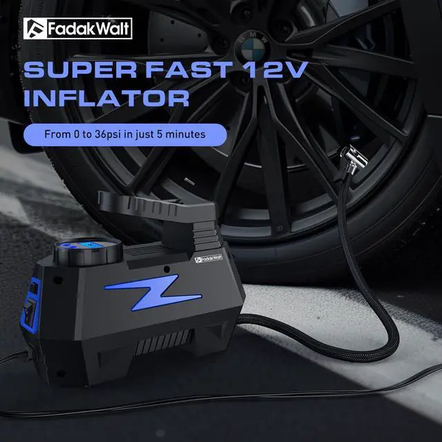 Alt view image 4 of 7 - FADAKWALT Tire Inflator Portable Air Compressor, DC 12V Tire Air Pump with LED and 150PSI Digital Pressure Gauge, Portable Tire Inflator for Car Tires, Motorcycles, Bike, Ball (Blue)