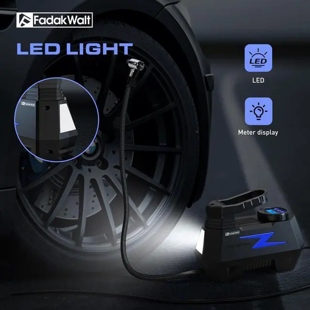 Alt view image 6 of 7 - FADAKWALT Tire Inflator Portable Air Compressor, DC 12V Tire Air Pump with LED and 150PSI Digital Pressure Gauge, Portable Tire Inflator for Car Tires, Motorcycles, Bike, Ball (Blue)