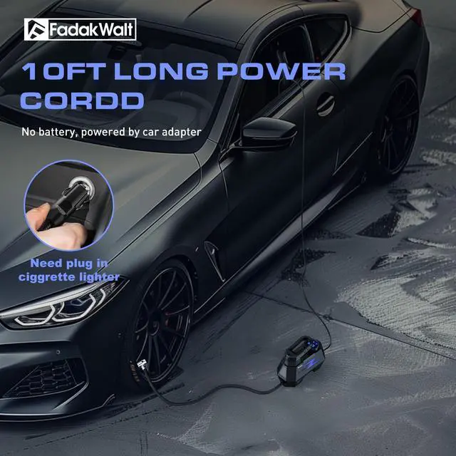 Alt view image 7 of 7 - FADAKWALT Tire Inflator Portable Air Compressor, DC 12V Tire Air Pump with LED and 150PSI Digital Pressure Gauge, Portable Tire Inflator for Car Tires, Motorcycles, Bike, Ball (Blue)