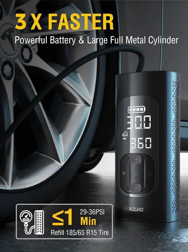 Alt view image 2 of 7 - AZUNO Tire Inflator Portable Air Compressor, 3X Fast Inflation Portable Air Pump, Auto Shut-Off Tire Pump for All Cars Motorcycles & Bikes, with Presta and Schrader Valves, Accurate Pressure, 150PSI