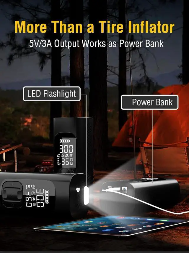 Alt view image 5 of 7 - AZUNO Tire Inflator Portable Air Compressor, 3X Fast Inflation Portable Air Pump, Auto Shut-Off Tire Pump for All Cars Motorcycles & Bikes, with Presta and Schrader Valves, Accurate Pressure, 150PSI