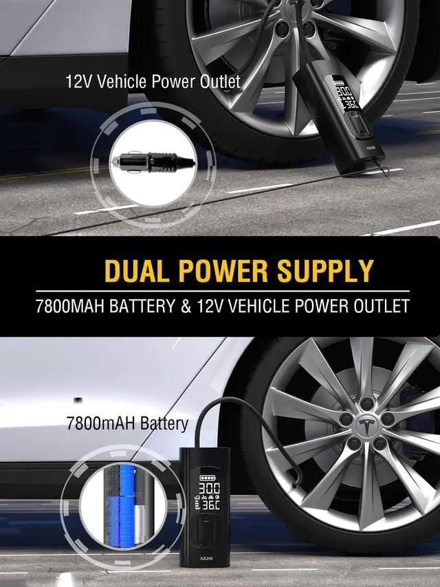Alt view image 4 of 7 - AZUNO Tire Inflator Portable Air Compressor, 3X Fast Inflation Portable Air Pump, Auto Shut-Off Tire Pump for All Cars Motorcycles & Bikes, with Presta and Schrader Valves, Accurate Pressure, 150PSI