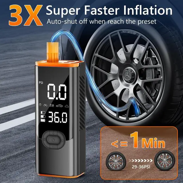 Alt view image 2 of 7 - Tire Inflator Portable Air Compressor, 180PSI Air Pump for Car Tires with 25000mAh Battery, One Click Smart Air Pump Tire Inflator for Car, Motorcycle, Bicycle and More with Tire Pressure Gauge