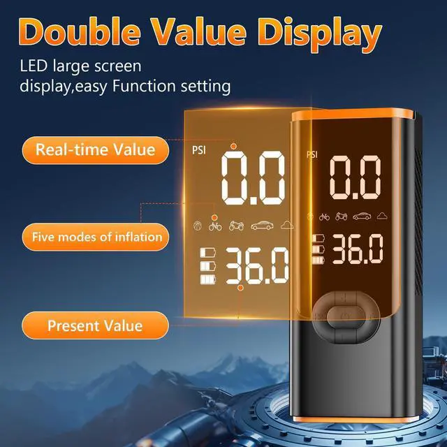 Alt view image 4 of 7 - Tire Inflator Portable Air Compressor, 180PSI Air Pump for Car Tires with 25000mAh Battery, One Click Smart Air Pump Tire Inflator for Car, Motorcycle, Bicycle and More with Tire Pressure Gauge