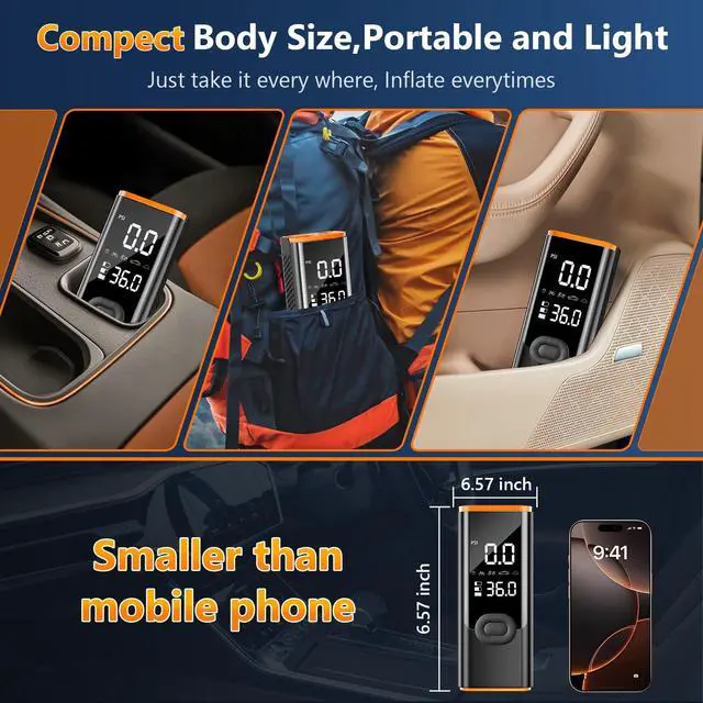 Alt view image 5 of 7 - Tire Inflator Portable Air Compressor, 180PSI Air Pump for Car Tires with 25000mAh Battery, One Click Smart Air Pump Tire Inflator for Car, Motorcycle, Bicycle and More with Tire Pressure Gauge