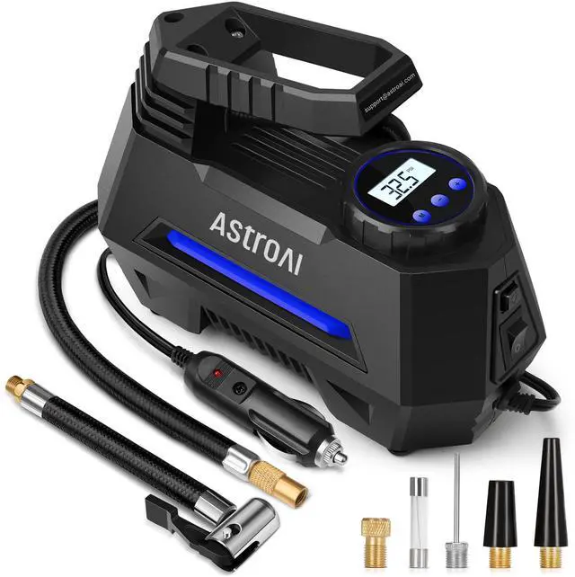 Main image of AstroAI Tire Inflator Portable Air Compressor Air Pump for Car Tires-Car Accessories, 9.8Ft Cord-12V DC-Powered Auto Pump with Digital Pressure Gauge, Emergency LED Light for Bicycle, Balloons, Blue