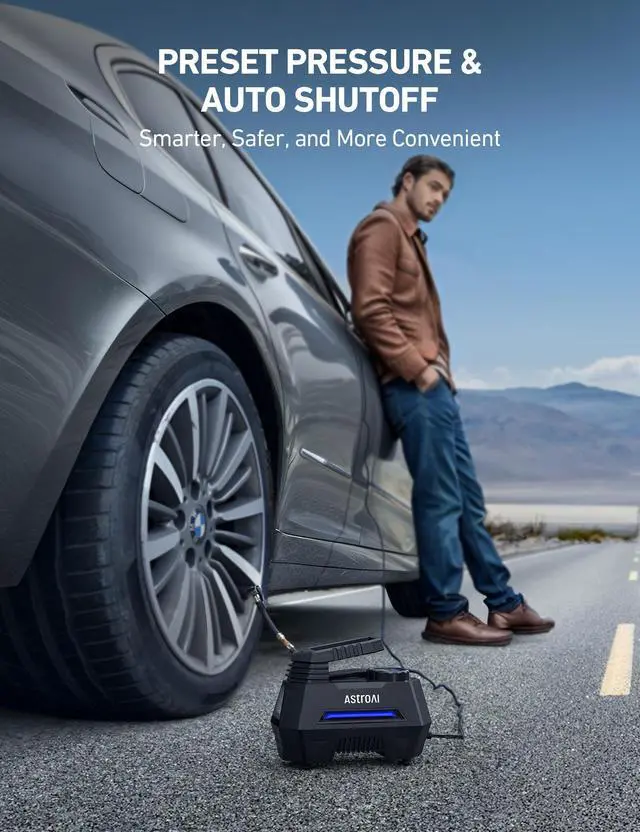 Alt view image 4 of 7 - AstroAI Tire Inflator Portable Air Compressor Air Pump for Car Tires-Car Accessories, 9.8Ft Cord-12V DC-Powered Auto Pump with Digital Pressure Gauge, Emergency LED Light for Bicycle, Balloons, Blue