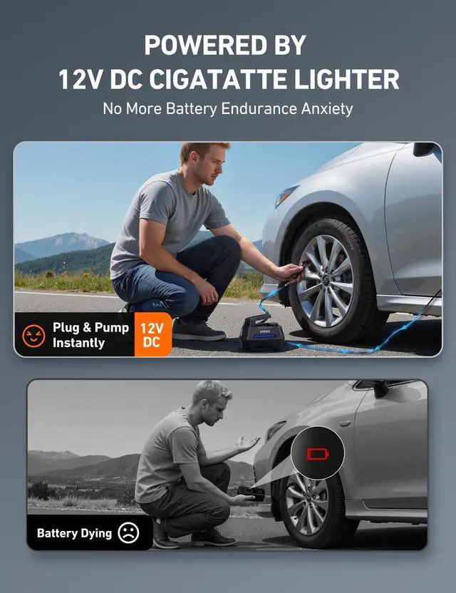 Alt view image 6 of 7 - AstroAI Tire Inflator Portable Air Compressor Air Pump for Car Tires-Car Accessories, 9.8Ft Cord-12V DC-Powered Auto Pump with Digital Pressure Gauge, Emergency LED Light for Bicycle, Balloons, Blue