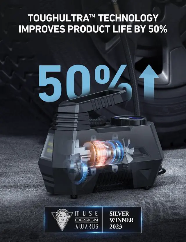 Alt view image 3 of 7 - AstroAI Tire Inflator Portable Air Compressor Air Pump for Car Tires-Car Accessories, 9.8Ft Cord-12V DC-Powered Auto Pump with Digital Pressure Gauge, Emergency LED Light for Bicycle, Balloons, Blue