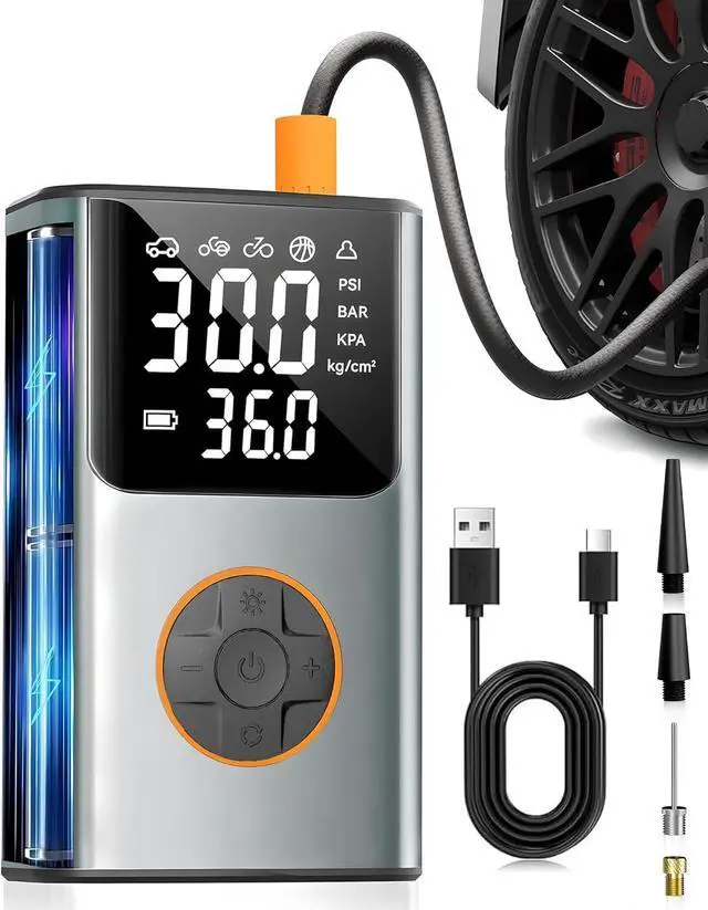Main image of Tire Inflator Portable Air Compressor, Bike Pump, 150PSI Air Pump for Car Tires with LCD Dual Screen and Digital Tire Pressure Gauge, Air Compressor for Bicycle, Motorcycle, Compact Car, Ball