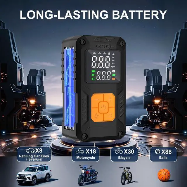 Alt view image 3 of 7 - Hajomel Tire Inflator Portable Air Compressor, Air Pump with Digital Pressure Gauge,Portable Air Compressor for Cars, Bike, Motorcycle,Ball