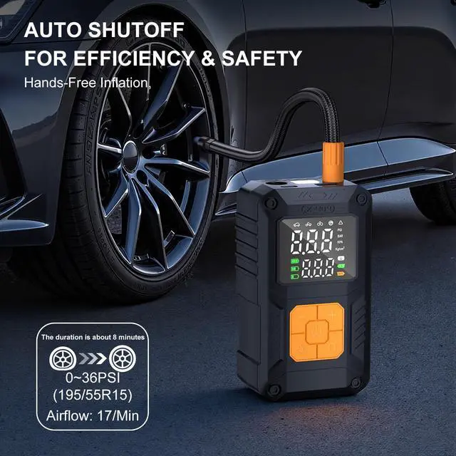 Alt view image 2 of 7 - Hajomel Tire Inflator Portable Air Compressor, Air Pump with Digital Pressure Gauge,Portable Air Compressor for Cars, Bike, Motorcycle,Ball