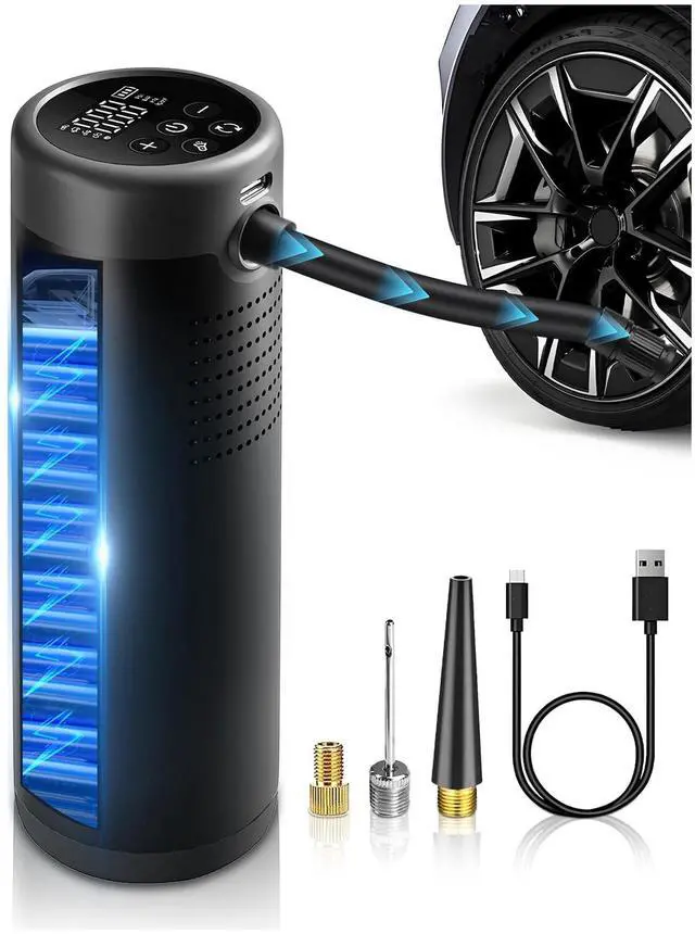 Main image of Tire Inflator Portable Air Compressor, 150 PSI Cordless Bike Tire Pump, Air Pump for Auto, Motorcycle, Bicycle, Balls with Pressure Gauge,LED Light & Car Accessories, Black, 5200mAh