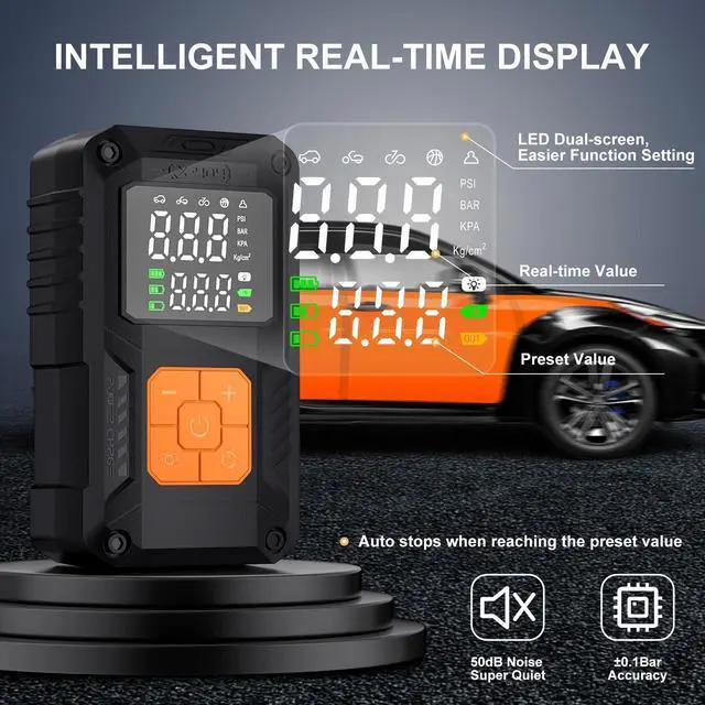 Alt view image 4 of 7 - Hajomel Tire Inflator Portable Air Compressor, Air Pump with Digital Pressure Gauge,Portable Air Compressor for Cars, Bike, Motorcycle,Ball