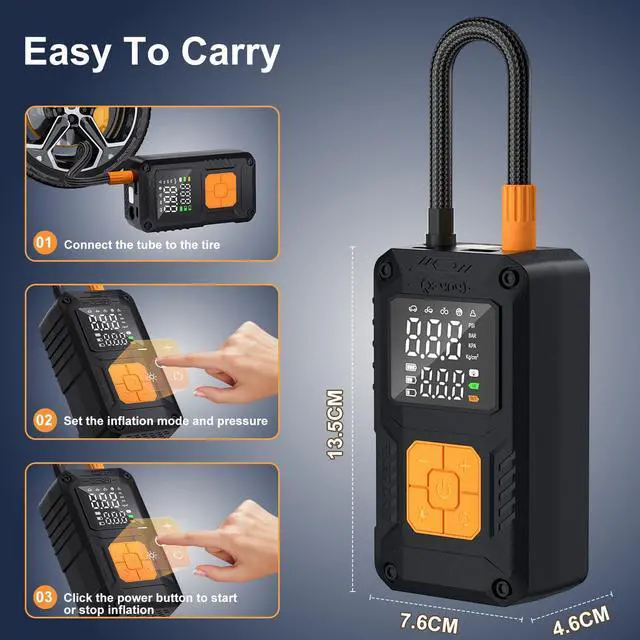 Alt view image 6 of 7 - Hajomel Tire Inflator Portable Air Compressor, Air Pump with Digital Pressure Gauge,Portable Air Compressor for Cars, Bike, Motorcycle,Ball