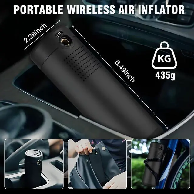 Alt view image 7 of 7 - Tire Inflator Portable Air Compressor, 150 PSI Cordless Bike Tire Pump, Air Pump for Auto, Motorcycle, Bicycle, Balls with Pressure Gauge,LED Light & Car Accessories, Black, 5200mAh