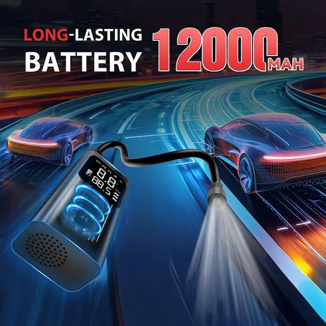 Alt view image 4 of 7 - Tire Inflator Portable Air Pump, 150PSI Fast Cordless Air Compressor with Auto shut-off for Car Tires, Electric Bike Pump with Pressure Gauge & LCD Dual Screen for Cars, Motorcycles, Bikes, Balls