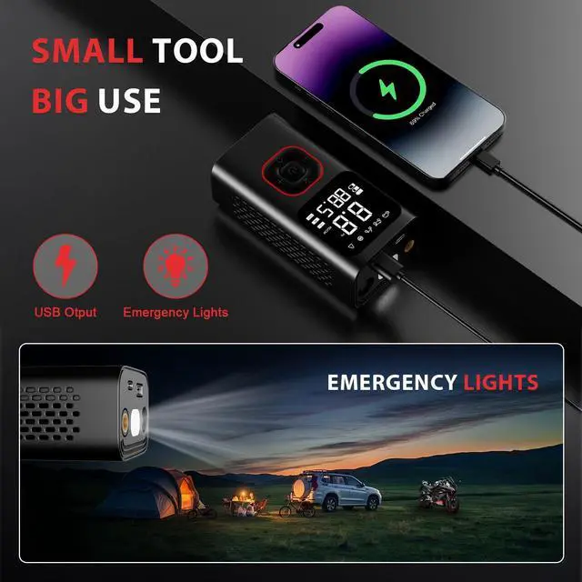 Alt view image 6 of 7 - Tire Inflator Portable Air Pump, 150PSI Fast Cordless Air Compressor with Auto shut-off for Car Tires, Electric Bike Pump with Pressure Gauge & LCD Dual Screen for Cars, Motorcycles, Bikes, Balls