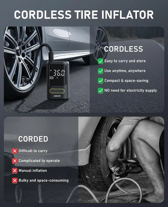 Alt view image 6 of 7 - Tire Inflator Portable Air Compressor, 150PSI Cordless, Auto Off