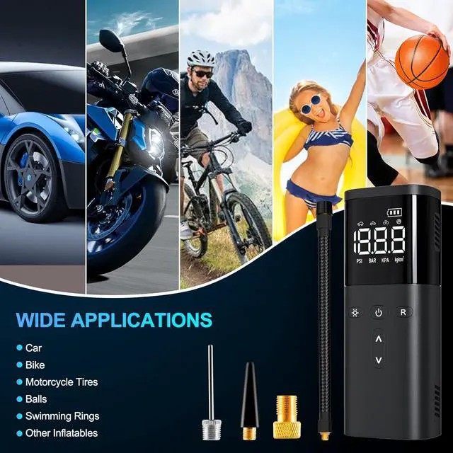 Alt view image 3 of 7 - Tire Inflator Portable Air Compressor, Air Pump for Car Tires, Cordless Air Compressor 120 PSI - One Click Smart, Tire Pump for Car, Motorcycle, Bicycle, Balls, with Pressure Gauge, LED Light