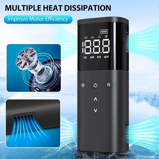 Alt view image 6 of 7 - Tire Inflator Portable Air Compressor, Air Pump for Car Tires, Cordless Air Compressor 120 PSI - One Click Smart, Tire Pump for Car, Motorcycle, Bicycle, Balls, with Pressure Gauge, LED Light