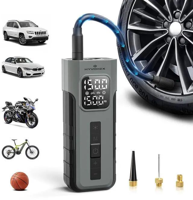 Main image of Tire Inflator Portable Air Compressor, 1 Min Fast Inflation Cordless Bike Pump with Digital Pressure Gauge LED Light, 150 PSI Electric Air Pump for Car Tires, Bicycle, Motorcycle, Ball