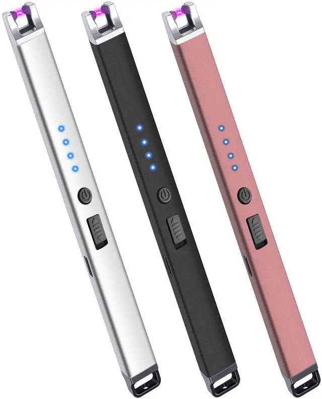 Main image of 3 Pack Electric Candle Lighter USB Rechargeable Lighters Windproof Plasma Arc Lighters Flameless Type C Long Lighter with Safety Switch for Candle BBQ Camping Birthday Fireworks