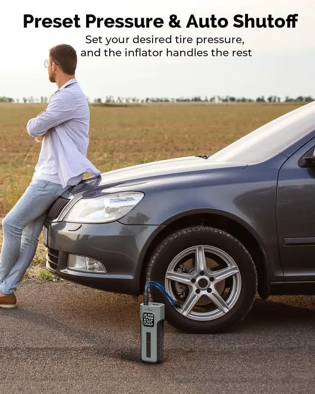 Alt view image 5 of 7 - Tire Inflator Portable Air Compressor, 1 Min Fast Inflation Cordless Bike Pump with Digital Pressure Gauge LED Light, 150 PSI Electric Air Pump for Car Tires, Bicycle, Motorcycle, Ball